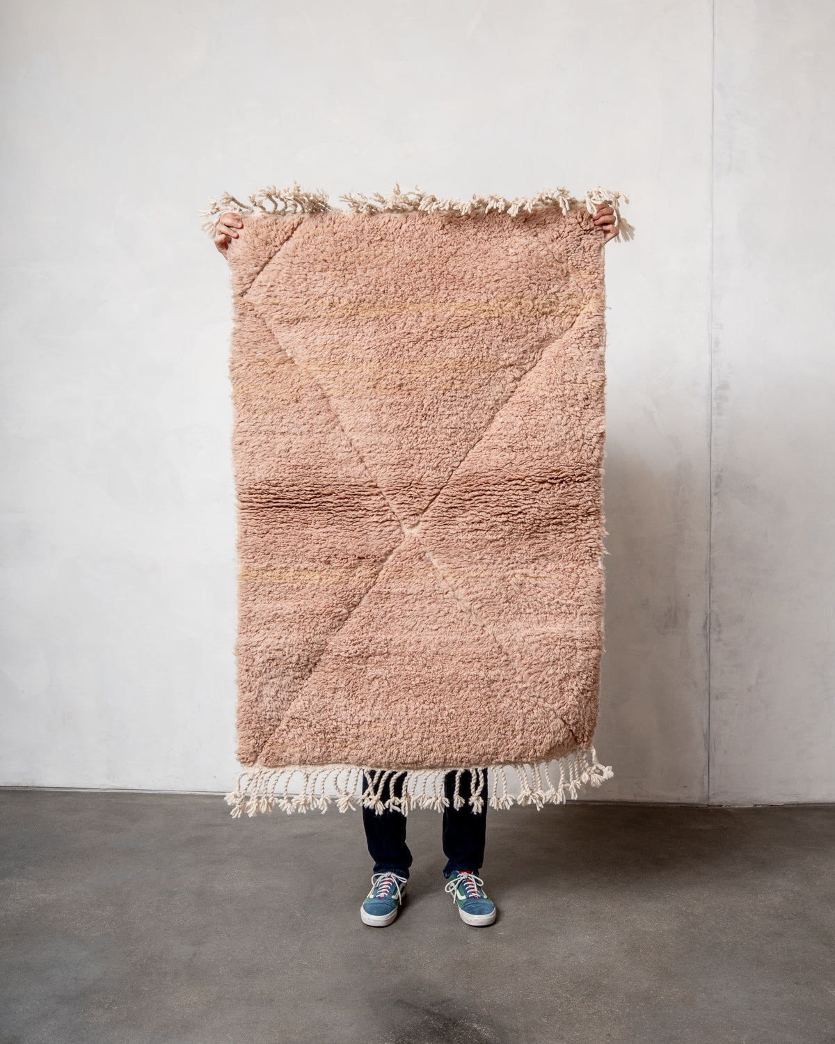 Modern, designer, handcrafted Berber rug from Morocco. Beniourain carpet with beautiful colours and patterns and fluffy wool texture.